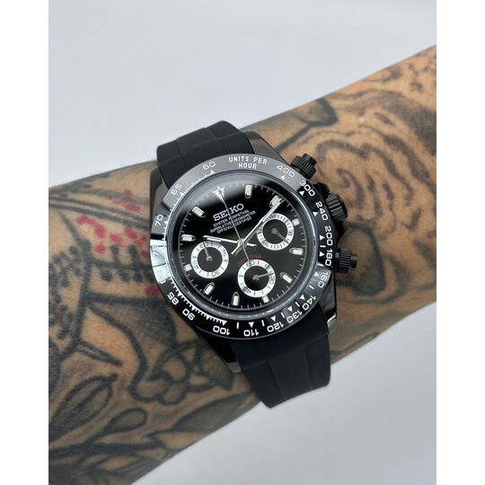 Custom Seiko Mod • Black On Black Daytona Quartz Chronograph • 39.5mm
